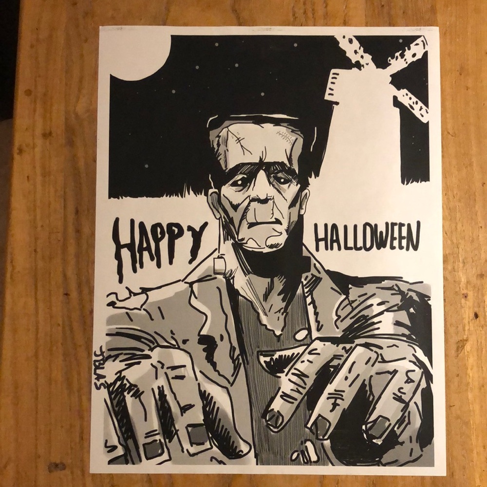 Happy Halloween Frankenstein art print 8 1/2 x 11